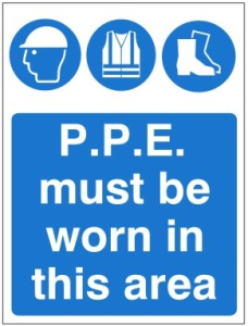 White Rigid PVC P.P.E Must Be Worn In This Area Sign 450mm Wide x 600mm High
