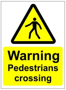 White Rigid PVC Warning: Pedestrians Crossing Sign 450mm Wide x 600mm High