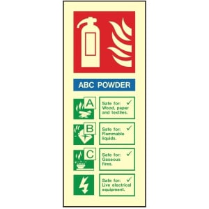 Luminous ABC Powder Fire Extinguisher Identification Sign C/W Self Adhesive