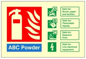 Luminous ABC Powder Fire Extinguisher Identifcation Sign C/W Self Adhesive