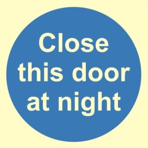 Luminous Close This Door At Night Sign 100mm x 100mm