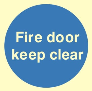Luminous Fire Door Keep Clear Sign 100mm x 100mm