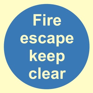 Luminous Fire Escape Keep Clear Sign 100mm x 100mm