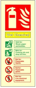 Luminous Wet Chemical Fire Extinguisher Identification Sign C/W Self Adhesive