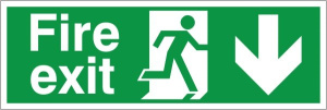 Self Adhesive PVC Fire Exit Down Running Man Sign 150x400mm