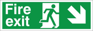 Self Adhesive PVC Fire Exit Down & Right Running Man Sign 150x400mm