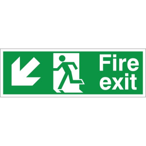 Self Adhesive PVC Fire Exit Down & Left Running Man Sign 100x300mm