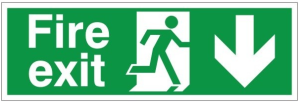 Self Adhesive PVC Fire Exit Down Running Man Sign 100x300mm