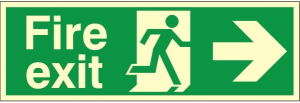 Luminous Self Adhesive PVC Fire Exit Right Running Man Sign 100x300mm