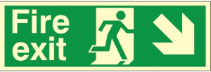 Luminous Self Adhesive PVC Fire Exit Down & Right Running Man Sign 100x300mm