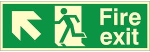 Luminous Self Adhesive PVC Fire Exit Up & Left Running Man Sign 150x400mm