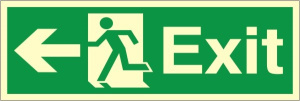 Luminous Self Adhesive PVC Exit Left Running Man Sign 100x300mm