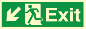 Luminous Self Adhesive PVC Exit Down & Left Running Man Sign 100x300mm