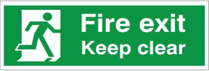 300mm Wide x 100mm High White Fire Exit Keep Clear Sign C/W Self Adhesive