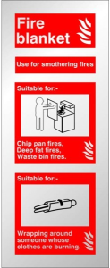 Fire Blanket Stainless Steel Effect ID Sign C/W Self Adhesive