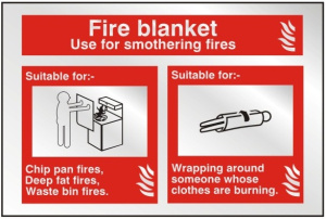 Fire Blanket Stainless Steel Effect ID Sign C/W Self Adhesive