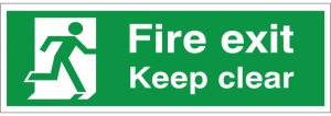 400mm Wide x 150mm High White Fire Exit Keep Clear C/W Self Adhesive