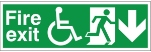 Refuge Fire Exit Sign - Down C/W Self Adhesive
