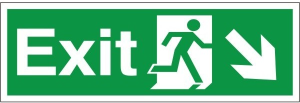 Self Adhesive PVC Exit Down & Right Running Man Sign 150x400mm