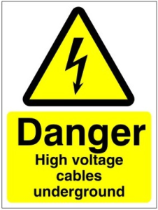 White Rigid PVC Danger High Voltage Cables Underground Sign 450mm Wide x 600mm High