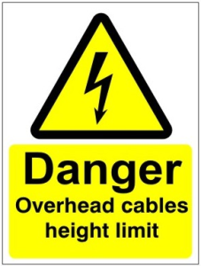 White Rigid PVC Danger Overhead Cables Height Limit Sign 450mm Wide x 600mm High