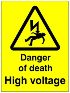 White Rigid PVC Danger Of Death - High Voltage Sign 150mm Wide x 200mm High