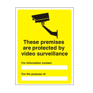 White Rigid PVC These Premises Are Protected By Video Surveillance Sign 450mm Wide x 600mm High