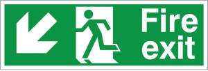 PVC Fire Exit Down & Left Running Man Sign 600x200mm