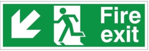 Self Adhesive PVC Fire Exit Down & Left Running Man Sign 600x200mm