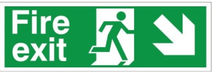 Self Adhesive PVC Fire Exit Down & Right Running Man Sign 600x200mm
