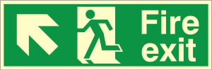 Luminous PVC Fire Exit Up & Left Running Man Sign 600x200mm