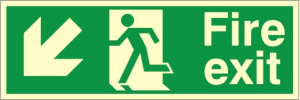 Luminous PVC Fire Exit Down & Left Running Man Sign 600x200mm
