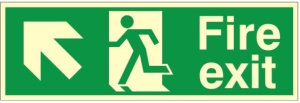 Luminous Self Adhesive PVC Fire Exit Up & Left Running Man Sign 600x200mm