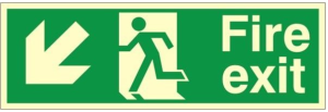 Luminous Self Adhesive PVC Fire Exit Down & Left Running Man Sign 600x200mm