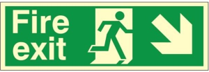 Luminous Self Adhesive PVC Fire Exit Down & Right Running Man Sign 600x200mm