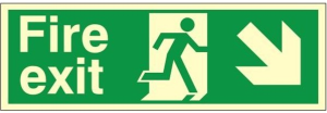 Fire Exit Sign, Down & Right Arrow, Photoluminescent Rigid Plastic with Self Adhesive, 600mm x 200mm (CPPP.07D-RP-SA)