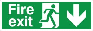 Self Adhesive Fire Exit Down Running Man Sign 300x100mm