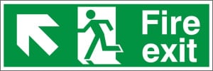 Self Adhesive Fire Exit Up & Left Running Man Sign 300x100mm