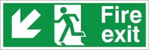 Self Adhesive Fire Exit Down & Left Running Man Sign 300x100mm