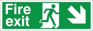 Self Adhesive Fire Exit Down & Right Running Man Sign 300x100mm