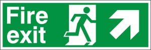 Self Adhesive Fire Exit Up & Right Running Man Sign 400x150mm