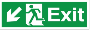 Self Adhesive Exit Down & Left Running Man Sign 300x100mm