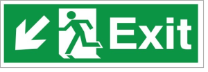 Self Adhesive Exit Down & Left Running Man Sign 400x150mm