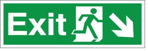 Self Adhesive Exit Down & Right Running Man Sign 400x150mm