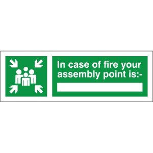 White PVC "In case of fire your assembly point is:" Sign W:300mm x H:100mm