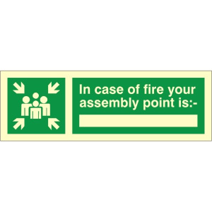 Luminous PVC "In case of fire your assembly point is:" Sign W:300mm x H:100mm