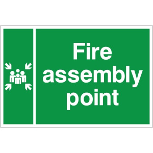 White Rigid PVC Fire Assembly Point Sign 600mm Wide x 400mm High