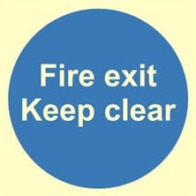 Luminous Fire Exit Keep Clear sign Self Adhesive Vinyl Sticker 200mm x 200mm