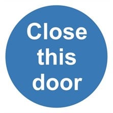 Close This Door Sign Self Adhesive Vinyl Sticker 100mm x 100mm
