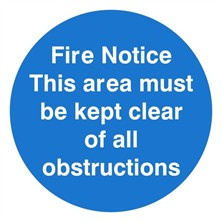 Fire Notice This Area Must Be Kept Clear Of All Obstructions Sign Self Adhesive Vinyl Sticker 100mm x 100mm